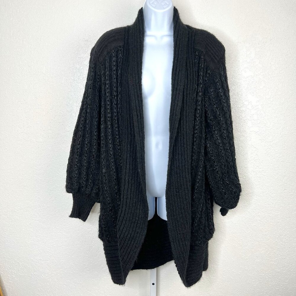 Vintage‎ 80's Career Franklin Mohair Blend Balloon Sleeve S/M Black Knit Detail